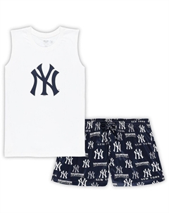 Женский белый, темно-синий комплект для сна New York Yankees больших размеров с майкой и шортами Concepts sport