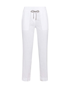 Льняные брюки с завязками на шнурке, белый Cecil