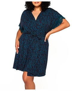 Плюс размер трикотажный халат из джерси с зебровым принтом и кружевной отделкой, зеленый Icollection