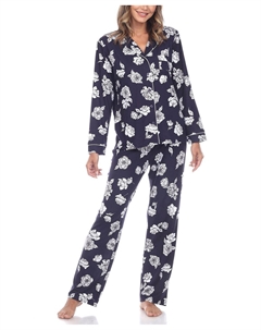 Женский пижамный комплект с длинными рукавами и цветочным принтом, 2 предмета, синий White mark
