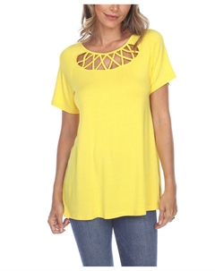 Женский топ с короткими рукавами и вырезом крест-накрест, желтый White mark