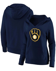 Плюс размер Темно-синий пуловер с капюшоном и логотипом Milwaukee Brewers с v-образным вырезом, темно-синий Fanatics