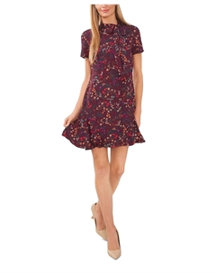 Женское платье-годе с принтом и короткими рукавами и бантом на шее, мульти Cece