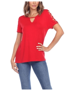 Женский топ с вырезом-капляйкой и короткими рукавами, красный White mark