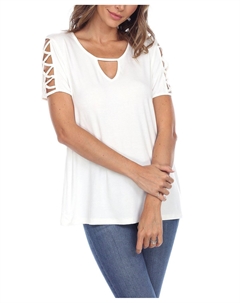 Женский топ с вырезом-капляйкой и короткими рукавами, белый White mark