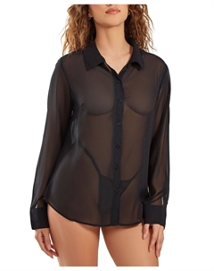 Лондонская шифоновая рубашка бойфренда на пуговицах для сна, черный Icollection