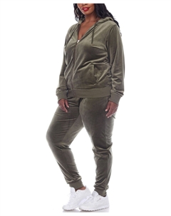 Велюровый спортивный костюм больших размеров, комплект из 2 предметов для отдыха, зеленый White mark