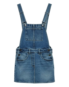 Мини-платье с нагрудником из денима, синий Prada