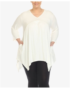 Топ-туника больших размеров с v-образным вырезом и ампирным вырезом, белый White mark