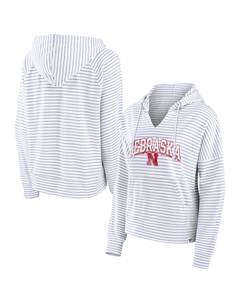 Женский фирменный белый пуловер с капюшоном Nebraska Huskers в полоску с вырезом и вырезом, белый Fanatics