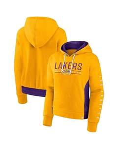 Женский фирменный золотой пуловер с капюшоном Los Angeles Lakers Iconic в перерыве между таймами и цветными блоками, золотой Fanatics