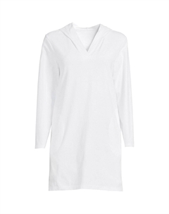 Женское платье-накидка для плавания из хлопкового джерси с длинными рукавами и капюшоном больших размеров, белый Lands' end