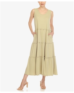 Женское многоярусное платье миди с овальным вырезом White mark