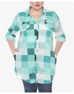 Плюс размер рубашка-туника в шотландскую клетку, мульти White mark