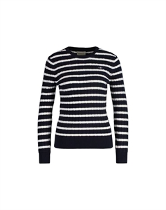 Вязаный свитер в полоску - эластичный хлопок косы полосатый C-образный вырез, синий Gant