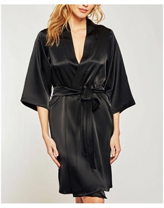 Женский атласный халат marina lux с рукавами 3/4, черный Icollection