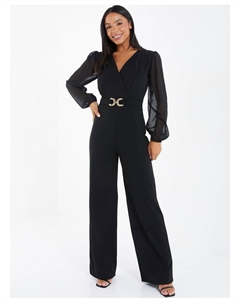 Женский черный шифоновый комбинезон палаццо с пряжкой, черный Quiz