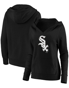 Черный пуловер с капюшоном и v-образным вырезом размера плюс, черный Chicago White Sox с официальным логотипом, черный Fanatics