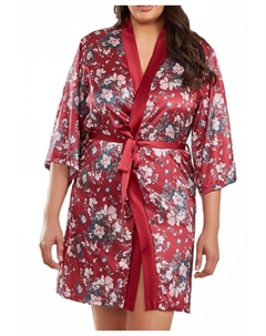 Jenna Плюс размер Контрастный атласный халат с цветочным принтом и завязывающимся поясом, 1 предмет Icollection