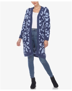 Женский кардиган из шерпы с леопардовым принтом и открытым передом White mark