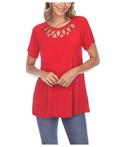 Женский топ с короткими рукавами и вырезом крест-накрест, красный White mark