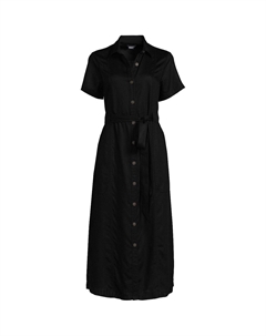 Женское платье миди на пуговицах спереди цвета индиго из тенселя, черный Lands' end