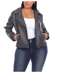 Куртка из искусственной кожи больших размеров, серый White mark