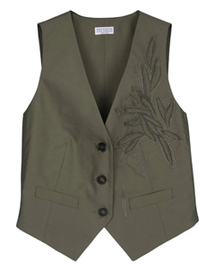 Жилет с вышивкой, зеленый Brunello cucinelli