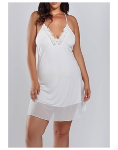 Cecily Elegant Plus Size Белая сорочка из кружева и сетки, белый Icollection