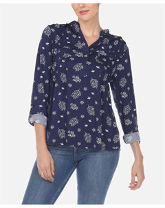 Женская плиссированная блузка с принтом листьев, темно-синий White mark