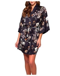 Женский атласный халат с цветочным принтом geri lux, черный Icollection