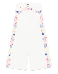 Джинсы с цветочным принтом, белый Msgm
