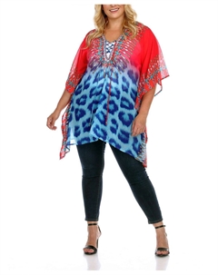 Плюс размер топ-кафтан с вырезом крест-накрест и животным принтом, розовый White mark