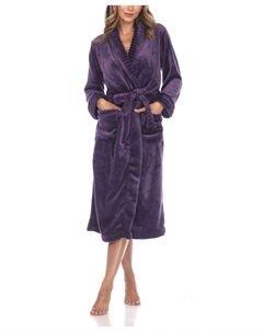 Уютная домашняя одежда больших размеров халат с поясом, фиолетовый White mark