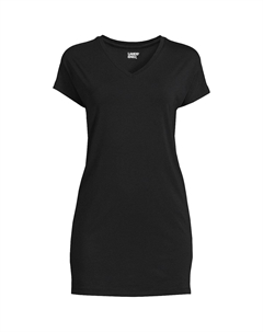 Женская туника из джерси с короткими рукавами для миниатюрных размеров, удлиненная туника с v-образным вырезом, черный Lands' end