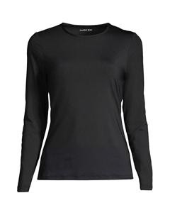 Лонгслив с круглым вырезом и длинными рукавами, защита от солнца UPF 50, черный Lands' end