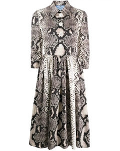 Расклешенное платье со змеиным узором, нейтральный Prada
