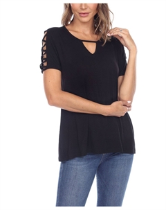 Женский топ с вырезом-капляйкой и короткими рукавами, черный White mark