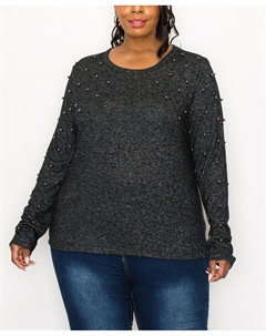 Уютный пуловер больших размеров с длинными рукавами и металлическими заклепками больших размеров Coin 1804