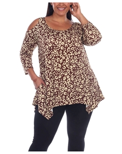 Топ-туника больших размеров с леопардовым принтом и открытыми плечами, коричневый White mark