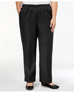 Плюс размер классические прямые брюки средней длины без застежек, черный Alfred dunner