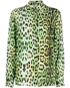 Рубашка с длинными рукавами и леопардовым принтом, зеленый Roberto cavalli