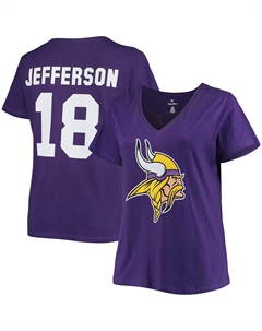 Женская футболка больших размеров Justin Jefferson Purple Minnesota Vikings с v-образным вырезом и номером имени Fanatics