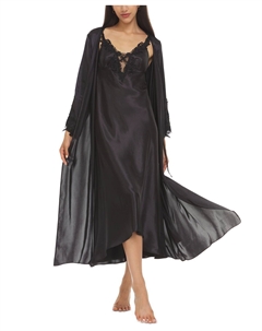 Атласный халат Stella с отделкой Venise, черный Flora by flora nikrooz