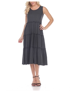 Женское многоярусное платье миди с овальным вырезом, серый White mark