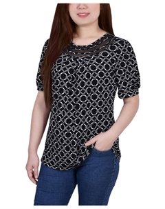 Сетчатый топ petite с короткими пышными рукавами и вставками, мульти Ny collection