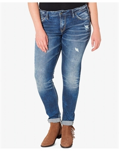 Плюс размер выстиранные рваные джинсы girlfriend цвета индиго Silver jeans co.