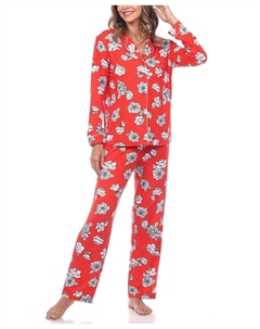 Женский пижамный комплект с длинными рукавами и цветочным принтом, 2 предмета, красный White mark
