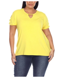 Плюс размер топ с короткими рукавами и вырезом с вырезом «замочная скважина» White mark