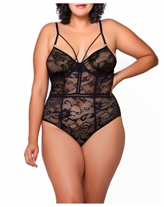 Больших размеров Боди Gabriel из кружева и сетки с вышивкой, черный Icollection